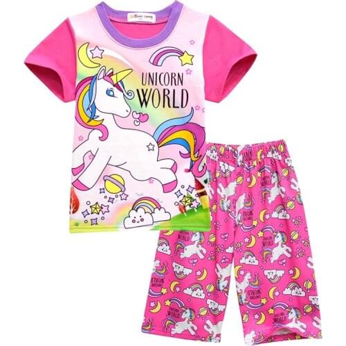 2-8T Childrens Clothing Kids Unicorn T-shirt + Pants Boys Girls 2 Pcs Clothes For Baby Summer Casual Home Wear Cartoon Pajamas