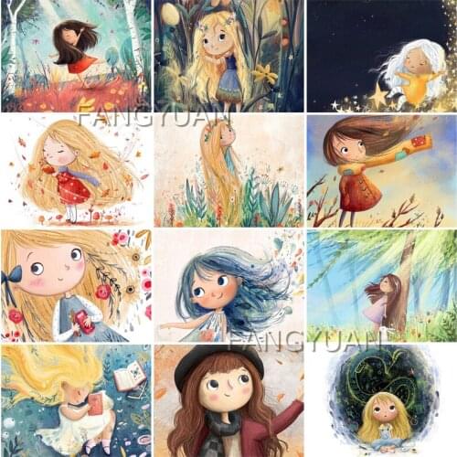 Full Square Round Diamond Embroidery Cartoon Flower Girl 5D Diamond Painting Cross Stitch Mosaic Needle Craft Home Decor Gift