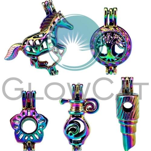 Rainbow Lipstick Horse Flower Bottle Life Tree Beads Cage Jewelry Making Perfume Diffuser Oyster Pearl Cage Locket Pendant