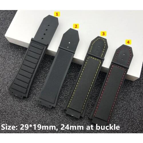 Black waterproof watchband 29*19mm nature Silicone rubber watch band for Hublot strap with logo on 24mm at buckle Wrist Bracelet
