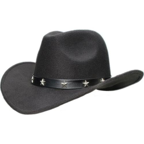 Retro Star Leather Band Parent-child Unisex Adult / Kid Wool Wide Brim Cowboy Western Hat Cowgirl Bowler Cap (57cm/54cm