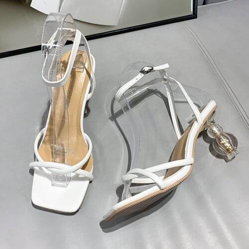 Summer New Fashion Pinch Narrow Band Women Gladiator Sandal Ladies Square Open Toe Ankle Buckle Strap Strange Style Heels Sandal