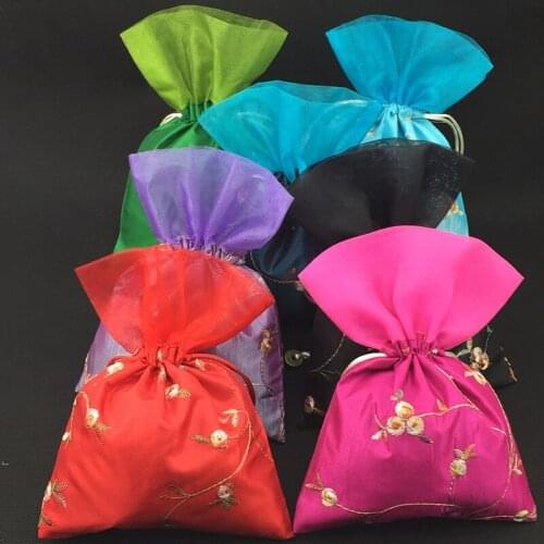 Silk Jewelry Drawstring Bags 16x23cm Colorful Beautiful Chinese Sytle Birthday Wedding Party Candy Cotton Gift Packaging Pouch