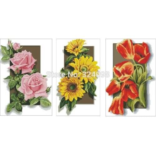 Tulip rose sunflower patterns Counted Cross Stitch 11CT 14CT 18CT DIYChinese Cross Stitch Kits Embroidery Needlework Sets