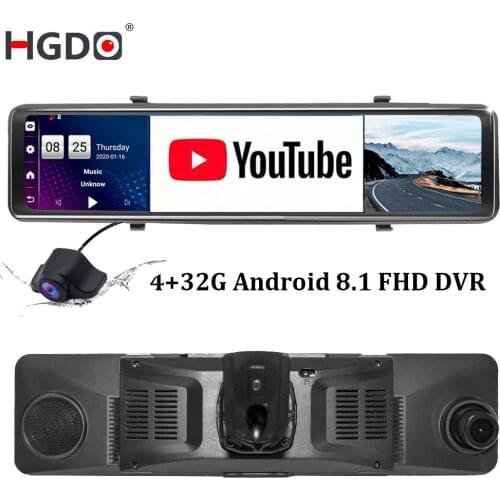 HGDO 4G Car DVR Mount 12” Android 8.1 ADAS Rear View Mirror Camera FHD 1080P WiFi GPS Dash Cam Registrar Video Recorder 4G+32G