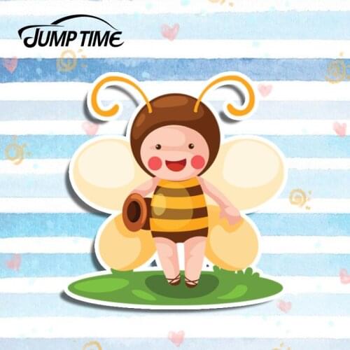 Jump Time 13cm x 12cm Kawii Bee Vinyl Decal Sticker Car Styling Car Sticker Vinyl Decals Bumper Window Waterproof Car Accessory