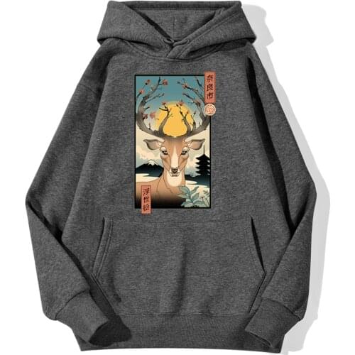 Japanese Spring In Nara Deer Pullover Man Autumn Daily Casual Hoodies Mens Warm Streetwear Hoodie Hip Hop Harajuku Sweatshirt