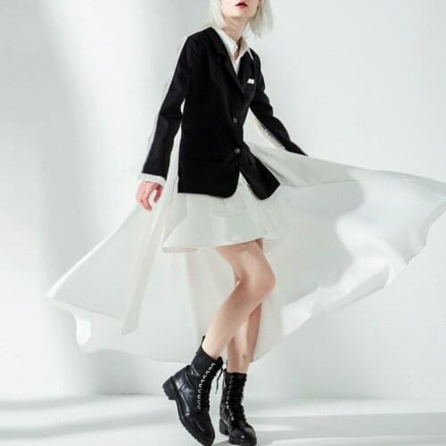 Spring 2020 New Collar Full Sleeves White pleated Lace Hollow Out Patchwork Long Jacket Turn-down Collar K754