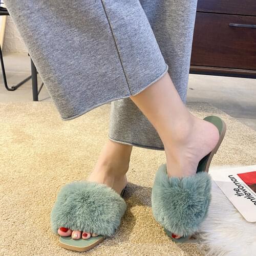 Woman Fur Shoes Womens Fashion Pure Color Simple Outer Wear Plush Slippers Indoor Home Plush Slippers