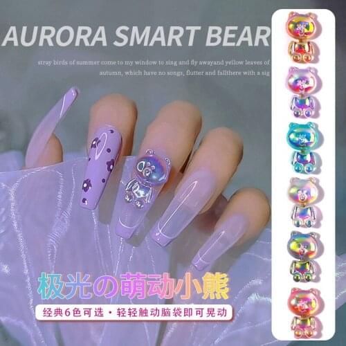 1pcs New Nail Art Accessories Aurora Smart Bear 3D Cartoon Nail Decoration Movable Nail Decoration Rhinestone