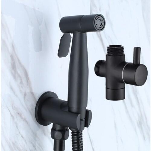304 Stainless Steel Black Bidet Bathroom Hand Shower Bidet Matte Black Toilet Sprayer Gun With Brass T-Adapter & Shut Off Valve