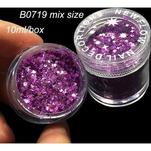 DIY Acrylic Nail Surface Decorations 3D Beauty Nails Glitter Mix Size Purple Powder Admix Purple Hexagonal Sequins Powder 719