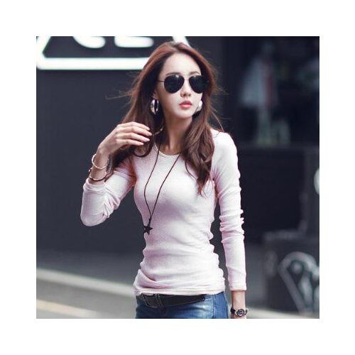 Women basic tees high quality plus size shining elastic fabric o-neck long sleeve slim t-shirt ladies autumn top free shipping