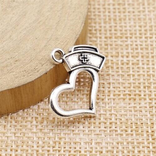 Free shipping 43pcs 21x23mm antique silver Nurse hat love charms diy retro jewelry fit Earring keychain hair card pendant