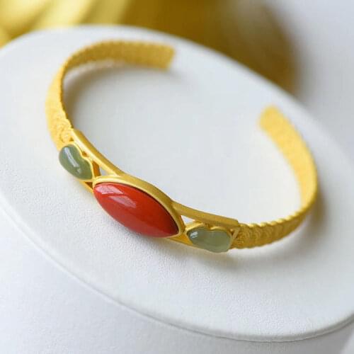Natural South Red Agate Bracelet S925 Silver Inlaid Ancient Gold Twist Design Donghaishuijing Bracelet Collection Bracelet