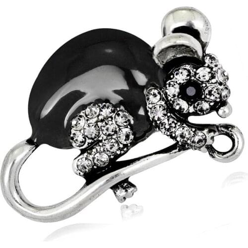 Black Crystal Cute Mouse Brooch Pins New Brooch Decoration Jewelry Animal Brooches for Women Party Clothes Accessories