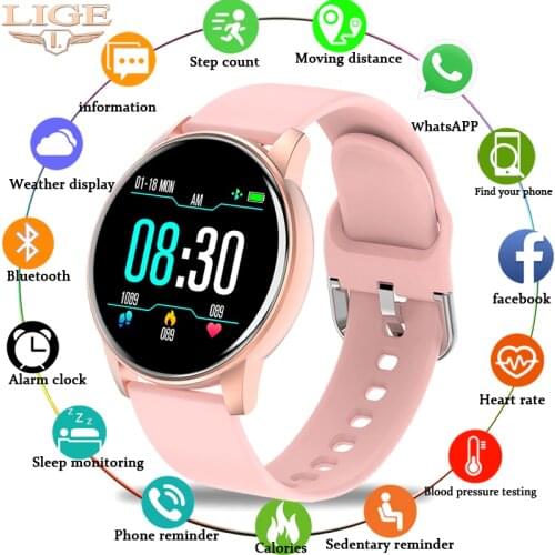 LIGE Woman Watch Sports Fitness Tracker LED Color Touch Screen Heart Rate Blood Pressure Monitor Pedometer Waterproof Watch Men