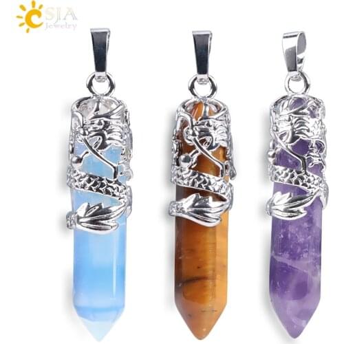 CSJA Myth Dragon Wrapped Top Necklaces Pendants Natural Gem Stone Agates Lovers Gift Jewelry DIY Suspension Charms Amulet E854