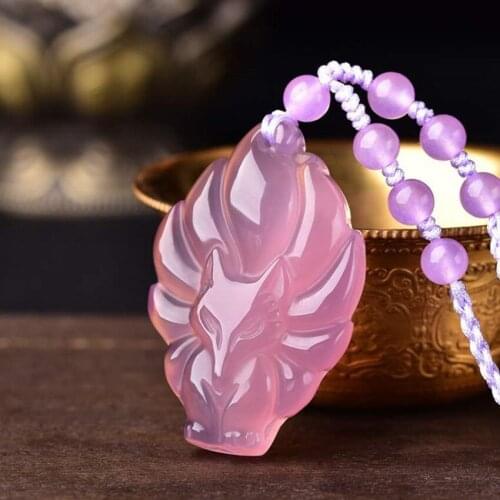 FYJS Unique Handmade Weave Many Colors Agates Engraved Lovely Fox Pendant Necklace for Women Animal Jewelry