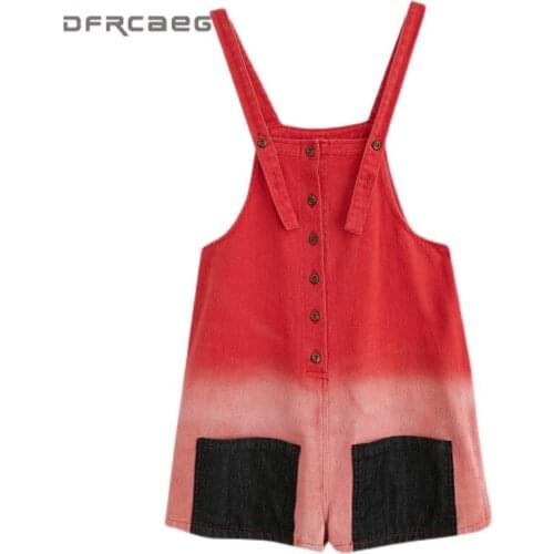 Streetwear Patchwork Womens Jumpsuit Short Pants Jeans 2021 Summer Washed Cotton Denim Wide Leg Overalls And Rompers Femme