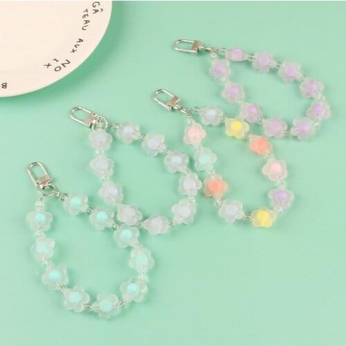 Candy Color Flower Keychain Cute Bead Translucent Flower Keyring Accessories Couple Women Bag Car Airpods Key Chains Gifts