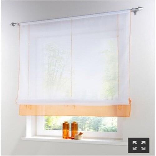 Short Voile Kitchen Curtains Sling stretch Solid Sheer Cortinas Blinds Screening Panel Tulle for Window Treatment Roman Curtain