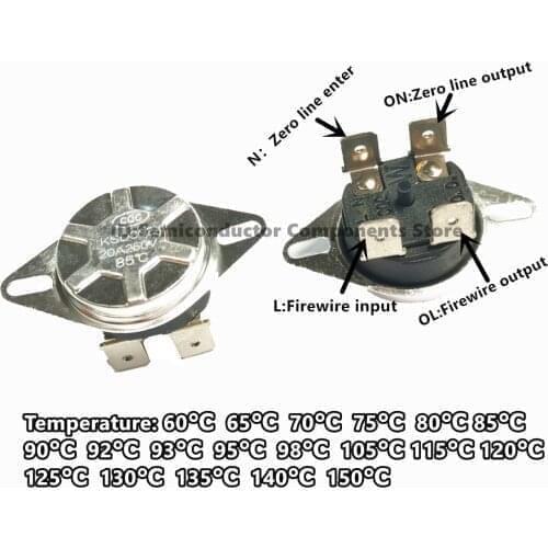 KSD302X 75 85 92 93 95 105C Celsius Degree 20A250V 4-feet Bipolar temperature switch Automatic reset Heater thermostat thermal