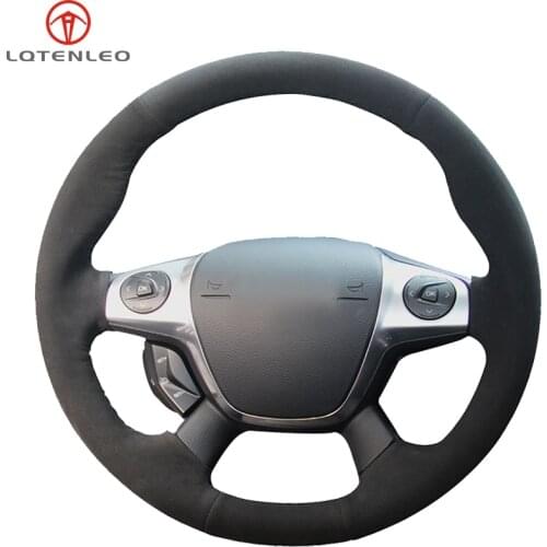 LQTENLEO Black Suede Car Steering Wheel Cover For Ford Focus 3 2011-2014 KUGA Escape 2013-2016 C-MAX 2011-2018 Transit 2013 2014