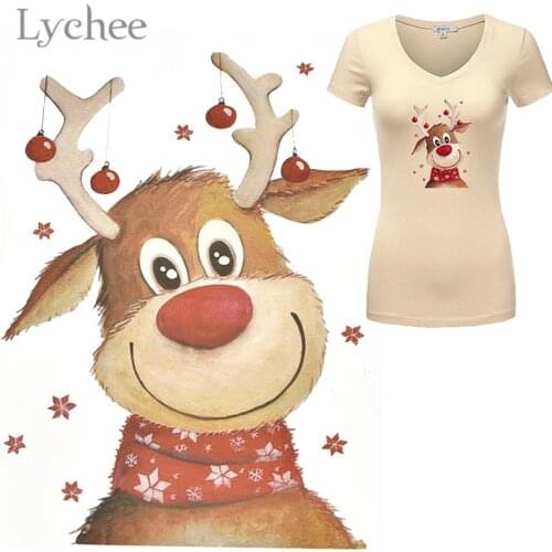 Lychee Elk Heat Transfer Patches Cartoon Design Iron On Applique DIY Handmade Sewing Material Supplies for Clothes Decoration