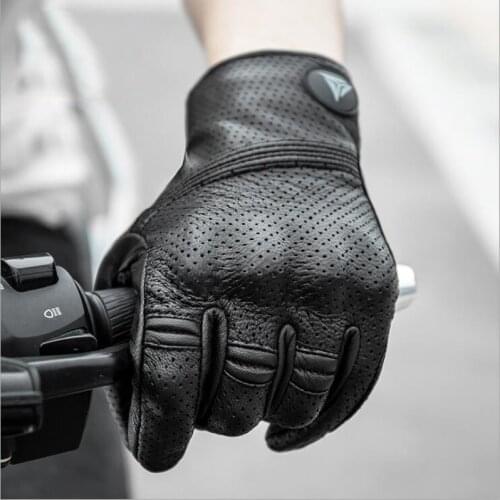 Motorcycle gloves breathable safety outdoor windproof full-finger leather touch screen gloves all seasons