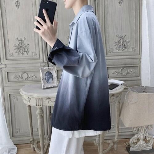 Fashion Man 2019 Spring Shirt Men Long Sleeve Ombre Vintage Shirt Men Hip Hop Shirt Men Clothes 2019 KK2952