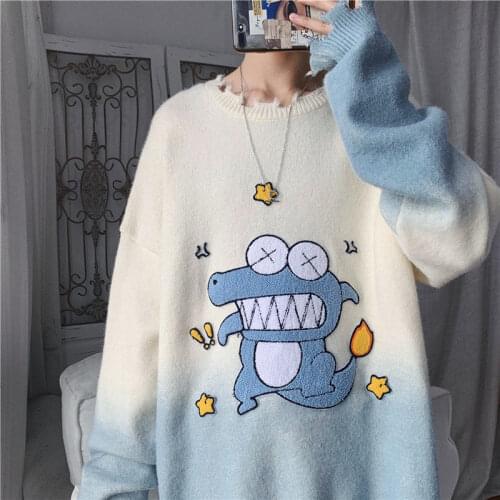 Knitted Sweater Men Pullover Autumn Winter Cartoon Print Clothing O-neck Wool Cute Casual Oversized Sweaters Men Ropa De Hombre
