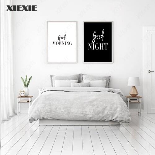 Good Morning Good Night Bedroom Wall Art Prints Canvas Paintings Black White Pictures Poster Gift Kids Room Decorative Poster