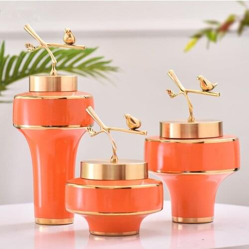 Tabletop Vase Storage Tank Ceramic Craft Figurines Home Accessories Decoration Livingroom Desktop Creative Ornament Wedding Gift