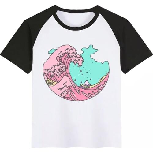 Pastel Wave NEW White T-shirt New Print Girls T Shirt Short Sleeve O-neck Summer Tops Kid Casual Children Tshirt