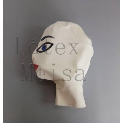 Novelty cartoon Fetish latex hoods attached eyes mouth and eyebrown with back zip for women