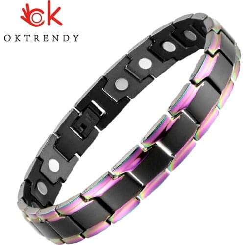 OKtrendy Black Stainless Steel Link Chain Charm Bracelet Magnetic Germanium Wrist Band Magnet Hologram Bangle Dropship
