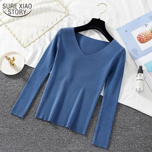 2021 Autumn Korean Chic Slim-Fit V-neck Bottoming Shirt Retro Long Sleeve Sweaters Woman All-match Knitted Pullover Women 10384
