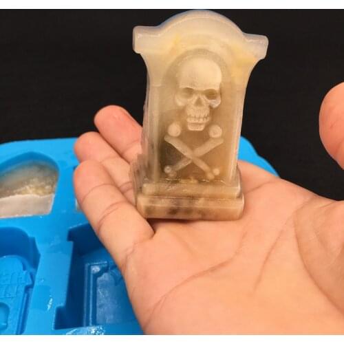 DIY Crystal Silicone Mold Horror Tombstone Halloween Skeleton 6 Grid Ice Mold Handmade Resin Casting Molds
