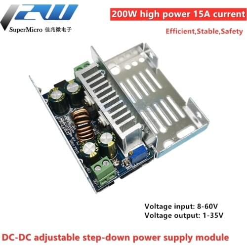 DC-DC, 200W, 15A, 8-60V Adjustable Step-Down Converter, Adjustable Voltage Buck Module, Stabilized Synchronous Rectification