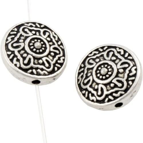 Carved Etched Round Flat Beads 14.3x14.3mm 20PCS Zinc Alloy Spacers Jewelry Findings L586