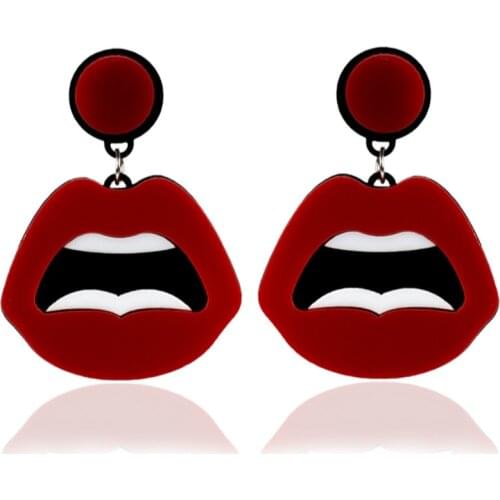 New Cool Night Club Sexy Earrings Hip Hop Face Tooth Mouth Red Lip Acrylic Stud Earrings Women Grandes Mujer Femme серьги зубы