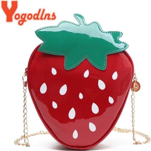 Yogodlns New Women Crossbody Bags Women Sweet Strawberry Shape Shoulder BagPersonality Mini Party Chains Bag Girl Gift Handbag