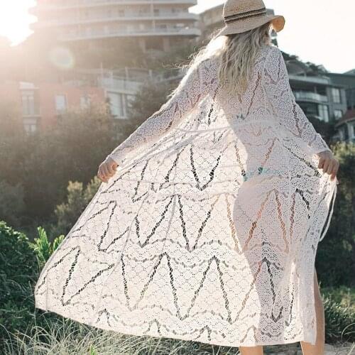 Women Long Crochet Beach Cover up Robe de Plage Swimsuit Cover up Saida de Praia hollow out beachwear crochet