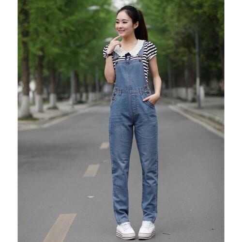 Spring Denim Bib Female Korean version of the Loose Large size Siamese Sling trousers 2020 New Ladies jeans Size S-4XL 5XL
