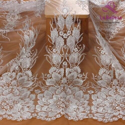 1 yard off white bridal fabric polyester beaded embroidery wedding dress lace fabric