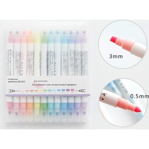 12 Colors Unique Pastel Color Dual Tips Highlighter Pen Fluorescent Color for school marker Stationery hilighter