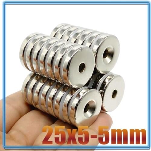2/5/10PCS 25x5-5 mm Permanent NdFeB Strong Magnets 25*5 mm Hole 5mm Round Countersunk Neodymium Magnetic Magnet 25X5-5mm 25*5-5