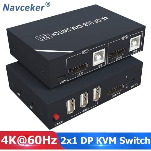 2021 Best 4K KVM HDMI Switch Dual Monitor 2 In 1 Out DP KVM Switch 2 Ports 4K 60Hz HDMI KVM Switch Share Printer Keyboard Mouse