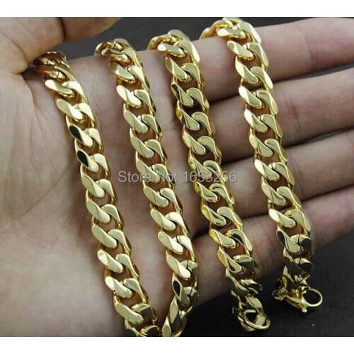8mm wide 18''-32'' Various Length IP Gold Curb Link Chain Women Mens Fashion Necklace For Gifts